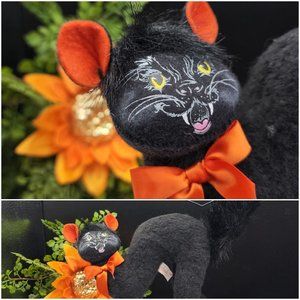 Annalee Scaredy Cat with Spider Web 2005 8" Halloween Doll Poseable Black Cat